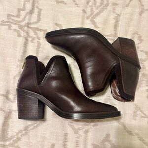 Vince Camuto Riggie Leather Dark Brown Ankle Bootie